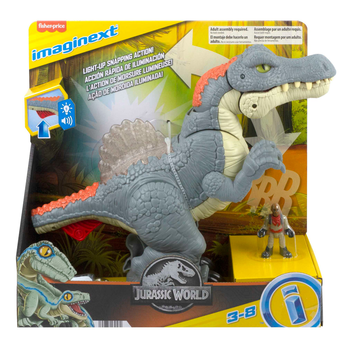 Imaginext Jurassic World Ultra Snap Spinosaurus Dinosaur Toy With Lights & Sounds, 2 Pieces