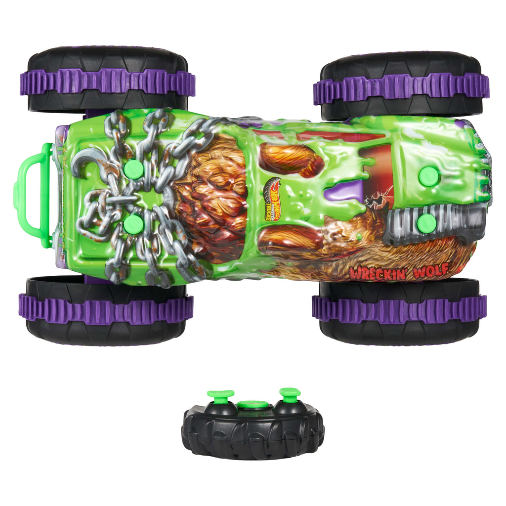 Hot Wheels Monster Trucks Mutant Chaos Wreckin’ Wolf RC, Battery-Powered Remote-Control Toy