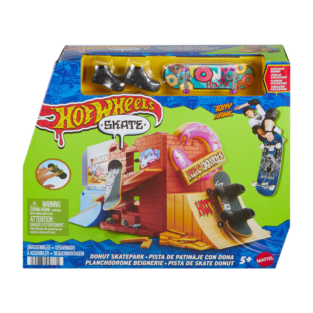 Hot Wheels Skate Donut Skatepark With Tony Hawk Fingerboard & Pair Of Skate Shoes