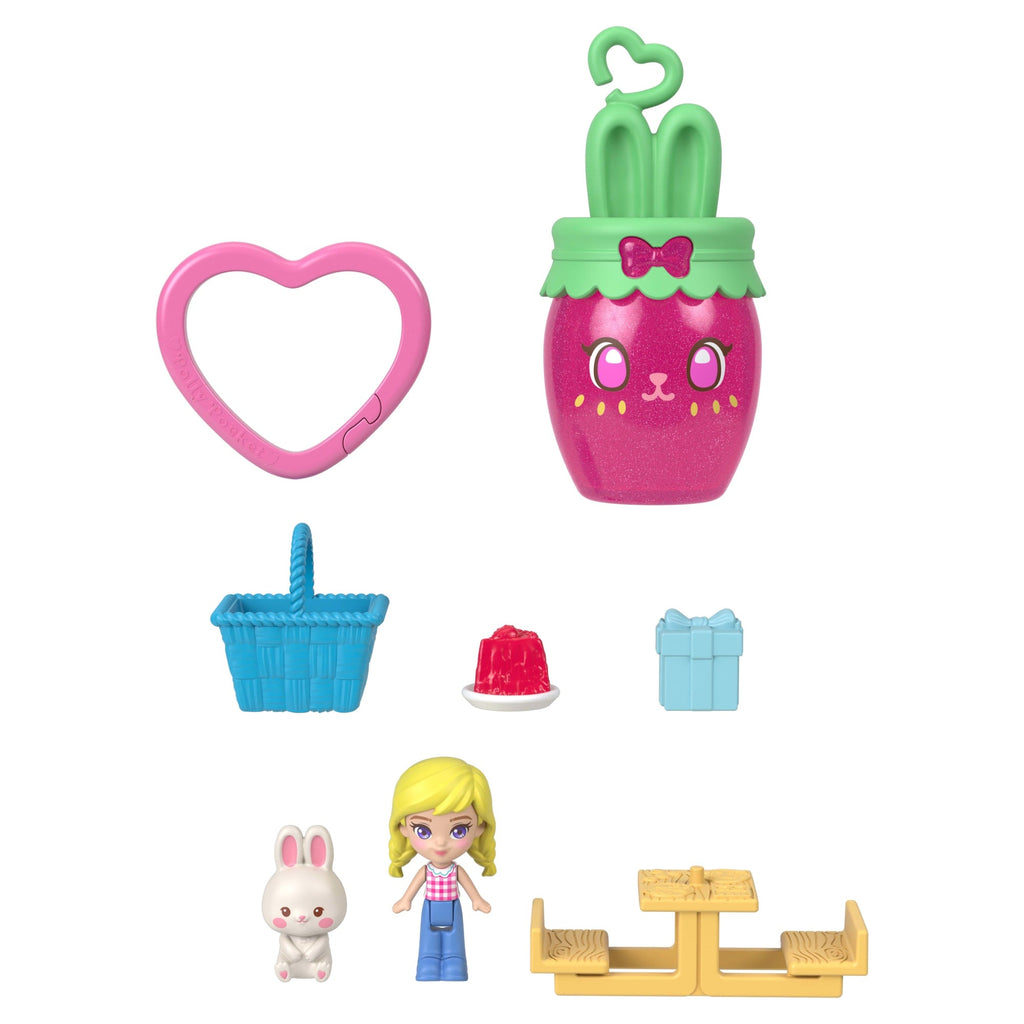 Polly Pocket Picnic Bunny Compact Playset With 1 Micro Doll And Pet, Travel Toy With Fruit Accessories