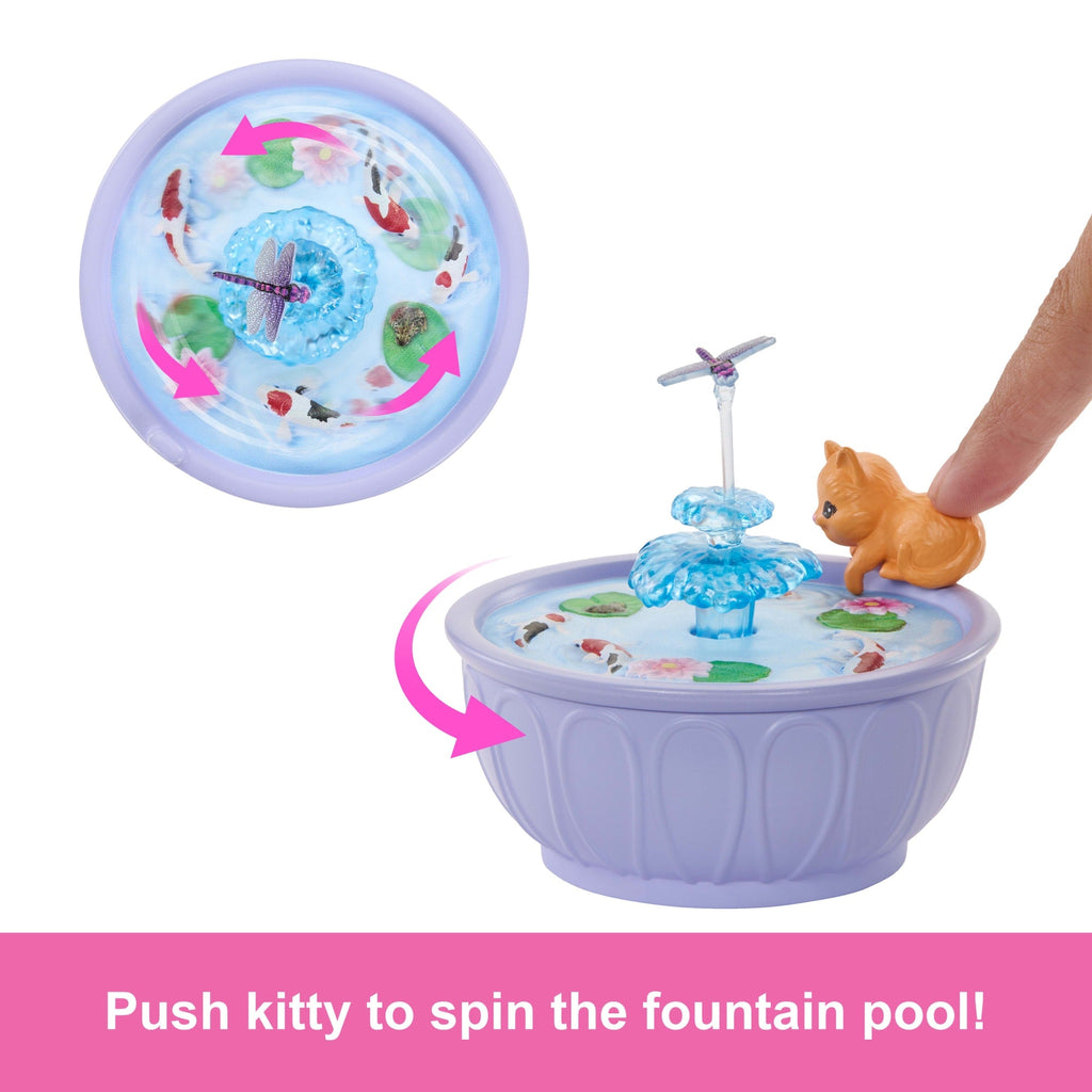 Barbie World Backyard Garden Toy Playset & 17 Accessories, Includes Shelf, Fountain, Flowers & More