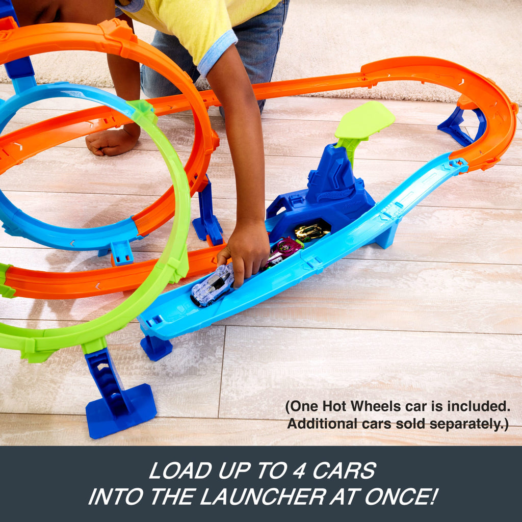 Hot Wheels Stunt Tracks Rapid Launch Cyclone Track Set & 1:64 Scale Die-Cast Toy Car