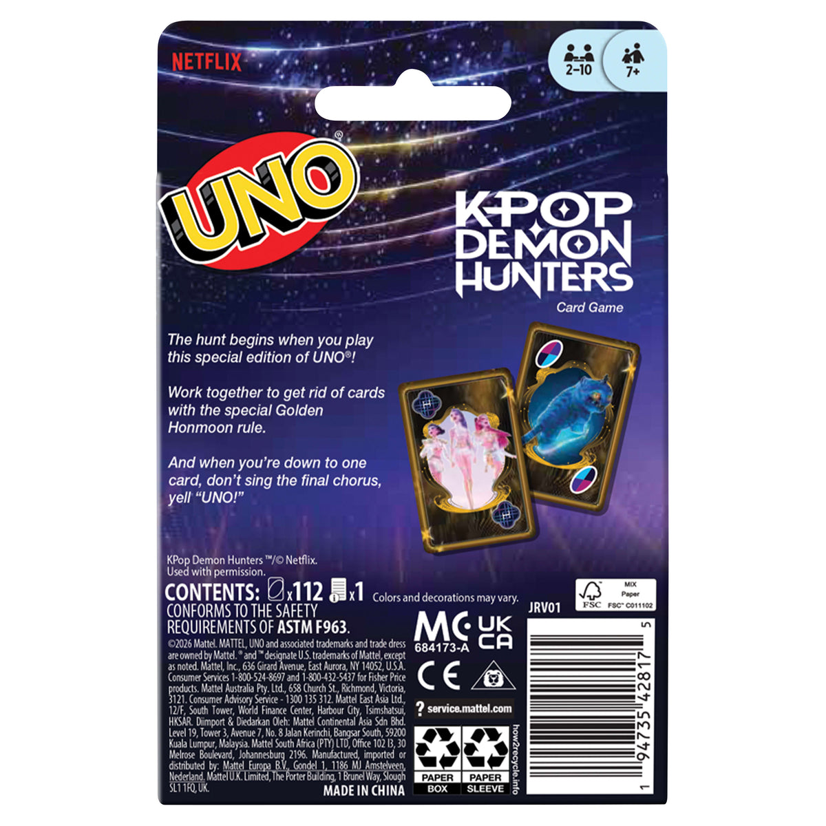 Jeu de Cartes Uno KPop demon Hunters