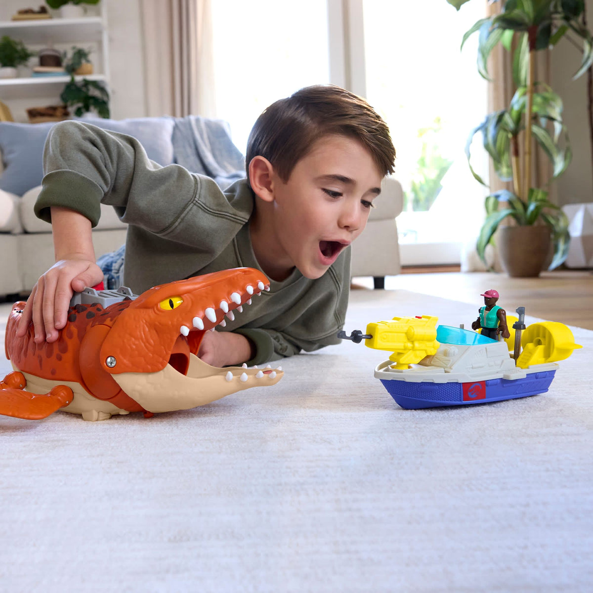 Imaginext Jurassic World Dinossauro de Brinquedo Rebirth Mosasaurus Caça e Morde