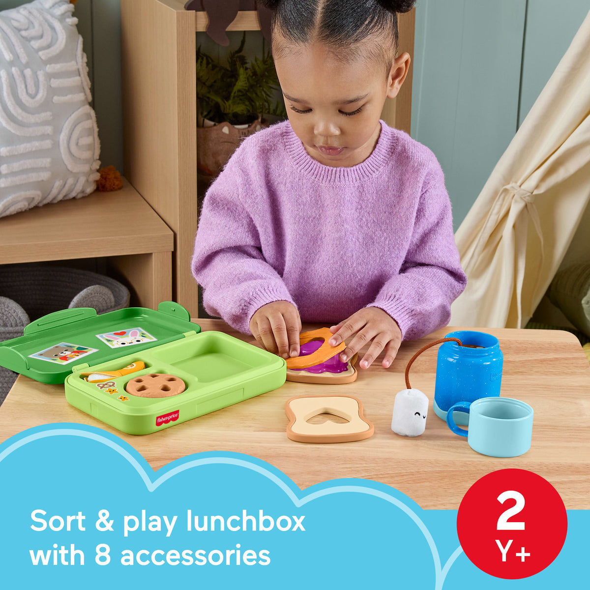 Fisher-Price Friendship Forest Activity Lunchbox, Pretend Food Play Toy For Toddlers, 9 Pieces