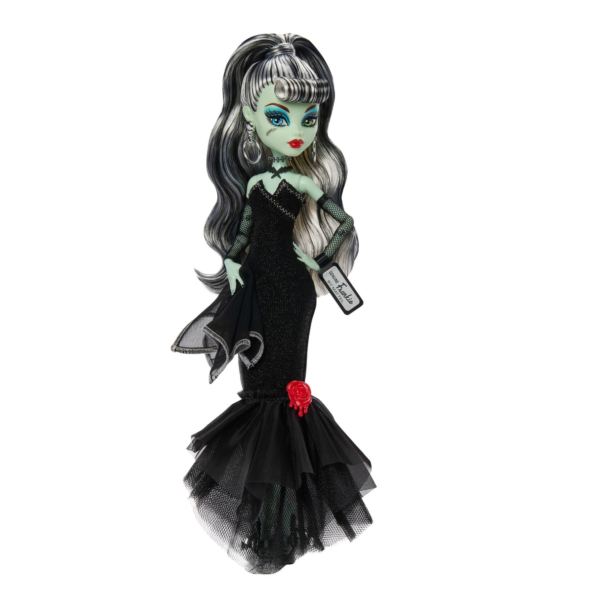 Monster High X Barbie Doll, Frankie Stein With Original Barbie Swimsuit, Black Dress And Accessories