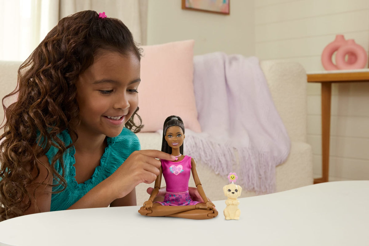 Barbie Mindful Moves Fashion Doll in Yoga Clothes With Audio, Lights And Music, Black Hair And Pet