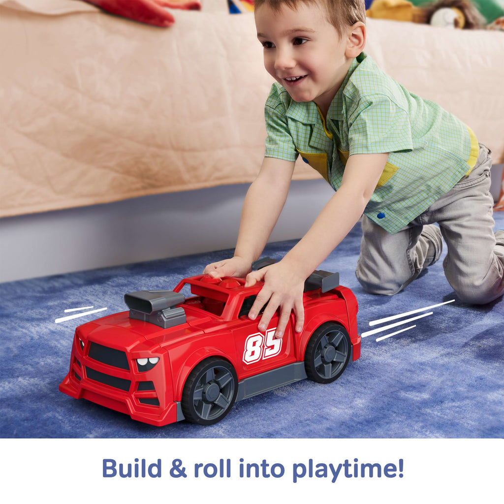 MEGA BLOKS Build & Go Race Car Block Toy With Rolling Wheels (26 Pieces) For Kids