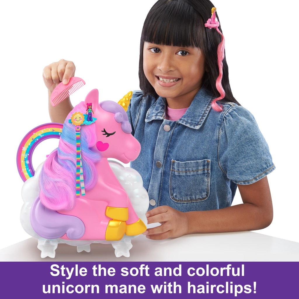 Polly Pocket Mini Toys, Rainbow Unicorn Salon Playset With 2 Dolls And 20+ Accessories
