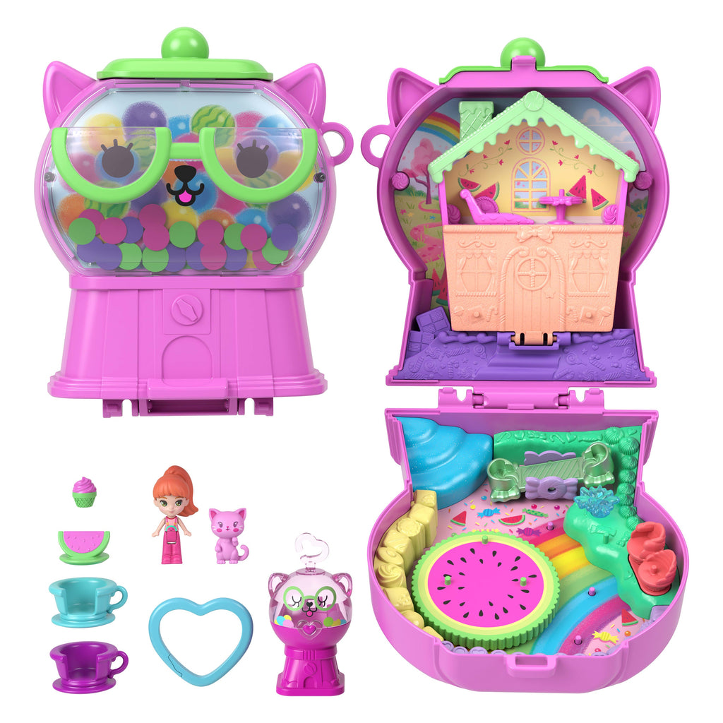 Polly Pocket Conjunto de Brinquedo Compacto Gatinho Máquina de Chicletes