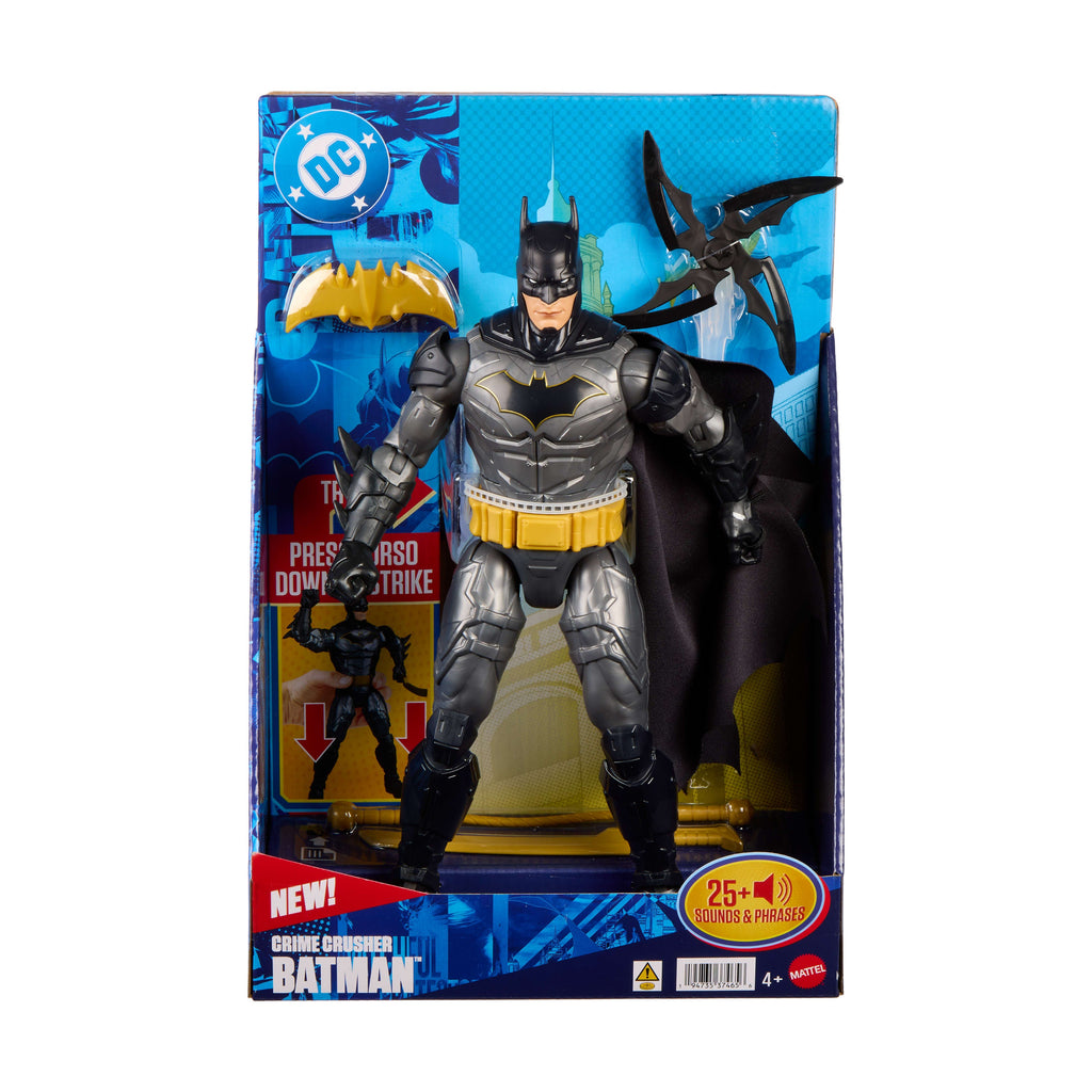 DC Crime Crusher Batman Action Figure, 25 Plus Phrases & Sounds, Articulation, 4 Weapons