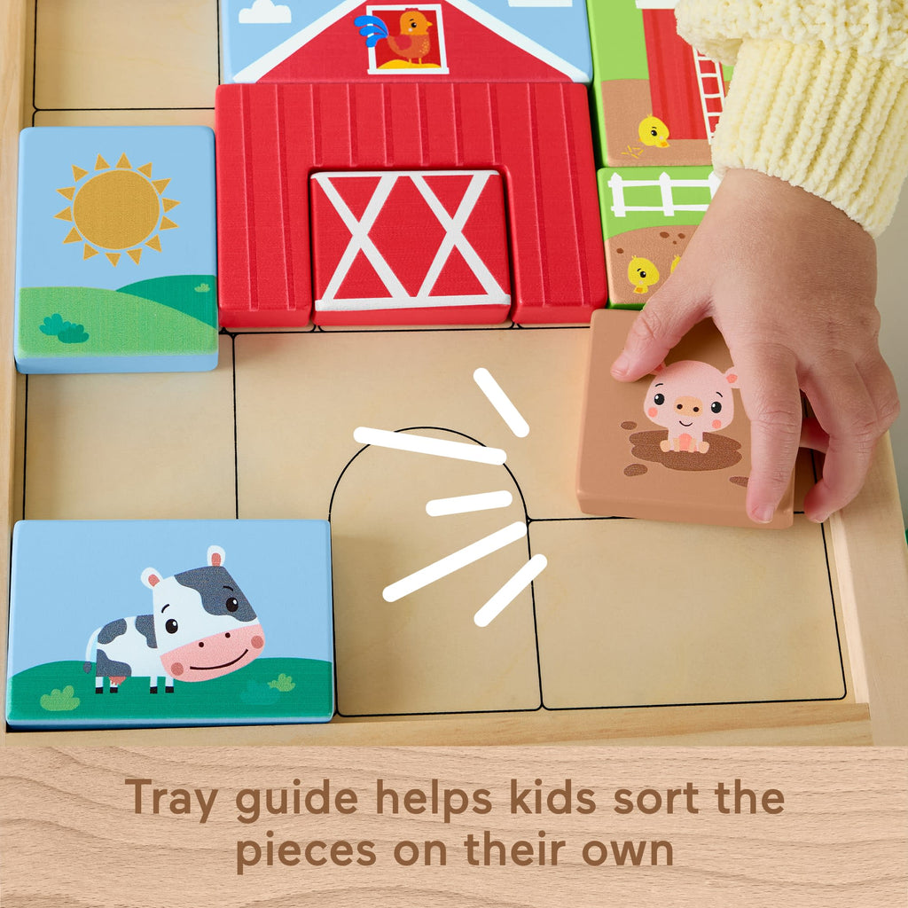 Fisher-Price Wooden Farm Blocks Puzzle Activity Toy For Toddlers & Kids, 14 Wood Pieces