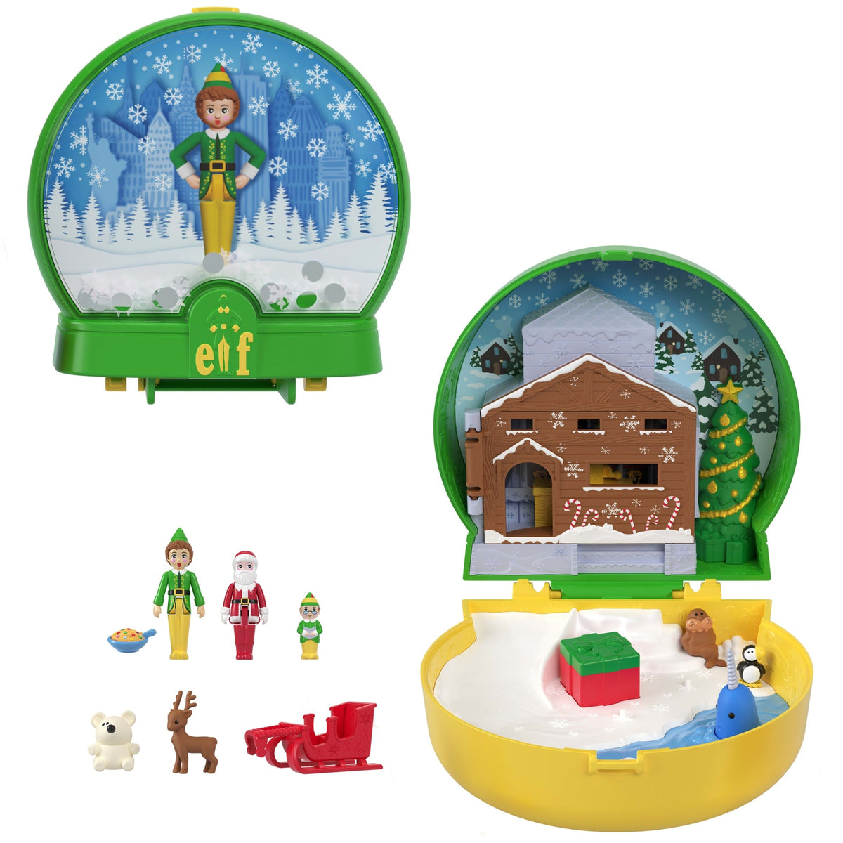 Polly Pocket Micro Buddy & Santa Dolls And Playset, Collaboration Elf Compact With 5 Accessories, Holiday Theme