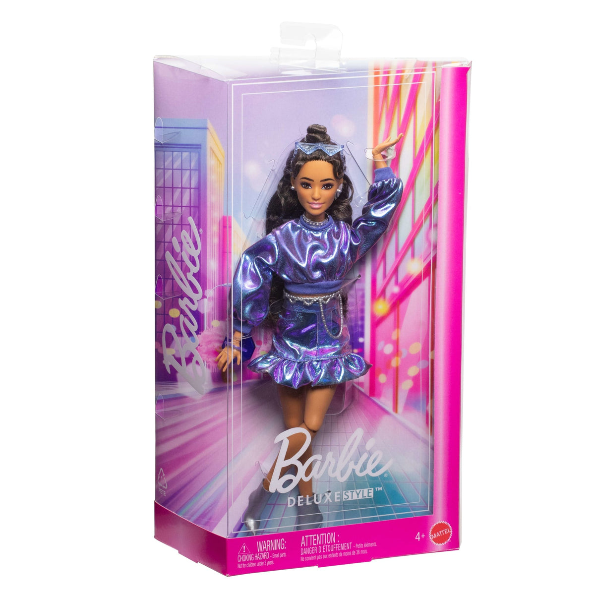 Barbie Fashionista Muñeca Deluxe Cabello Castaño y Cojunto Azul Metálico