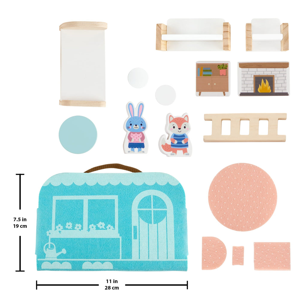 Fisher-Price Wooden Carry Along Dollhouse Portable Playset For Preschool Kids, 15 Pieces