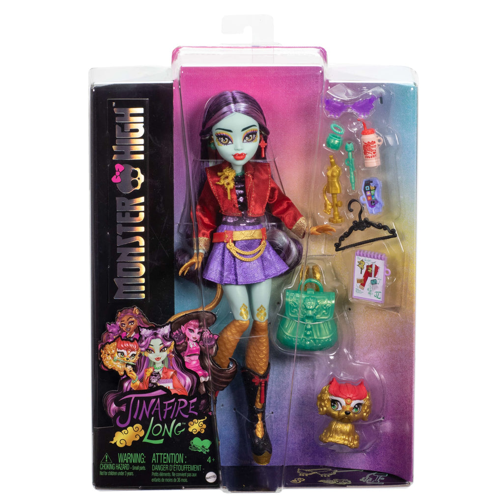 Monster High Jinafire Long Fashion Doll With Pet Dog Cloudy “Yun Yun” And 7 Accessories