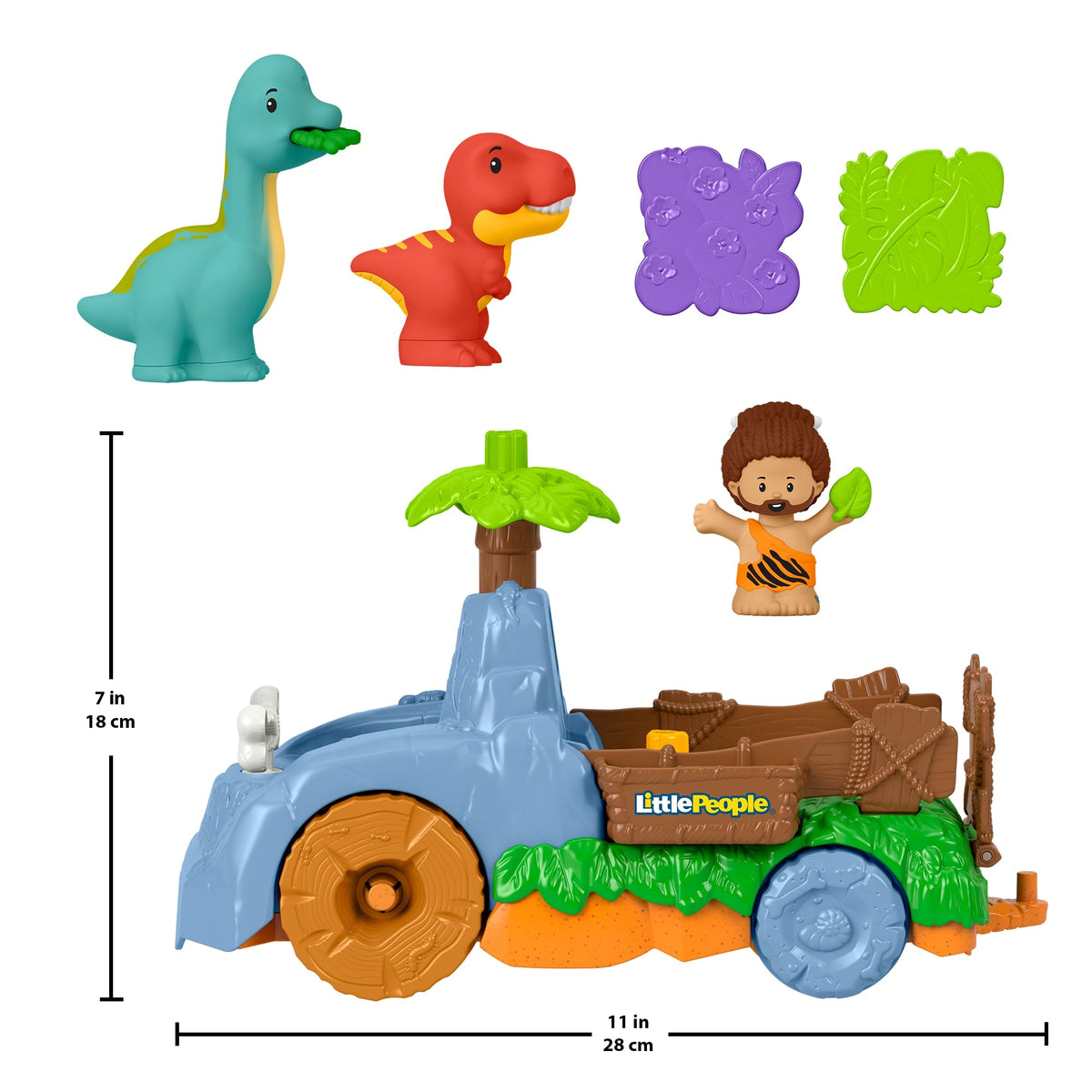 Fisher-Price Little People Dino Wobble Truck, 6-Piece Dinosaur Toy Set For Toddlers