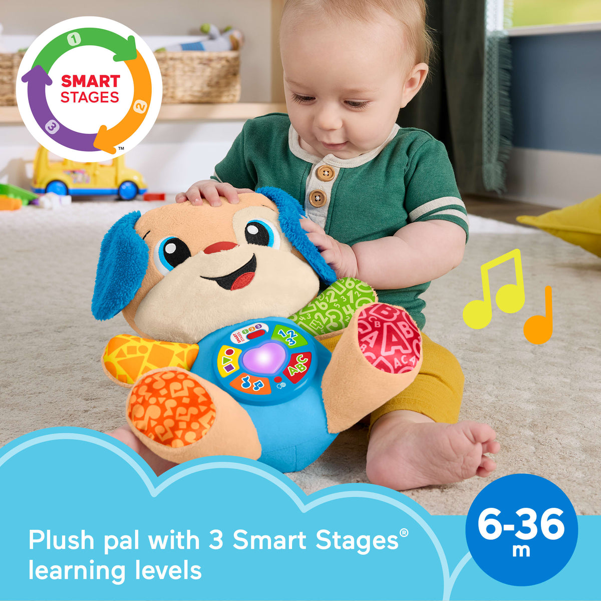 Fisher-Price Laugh & Learn Smart Stages Puppy Plush Baby Musical Learning Toy, Multilanguage Version