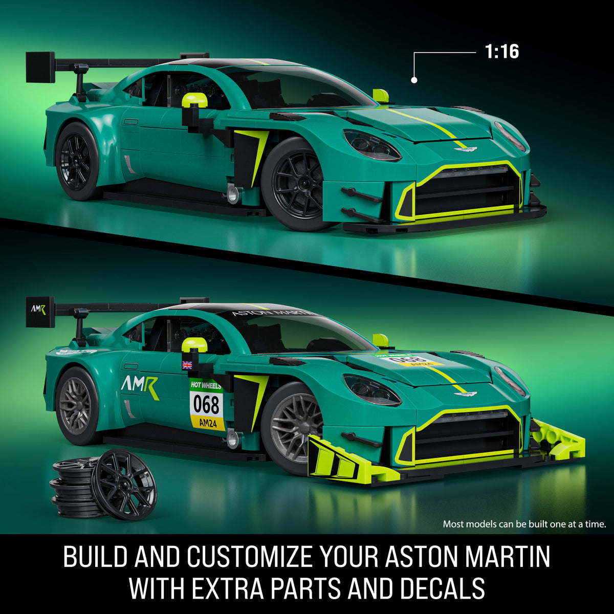 Mattel Brick Shop Hot Wheels ’24 Aston Martin Vantage Gt3 Building Toy Kit (793 Pieces), For Collectors 