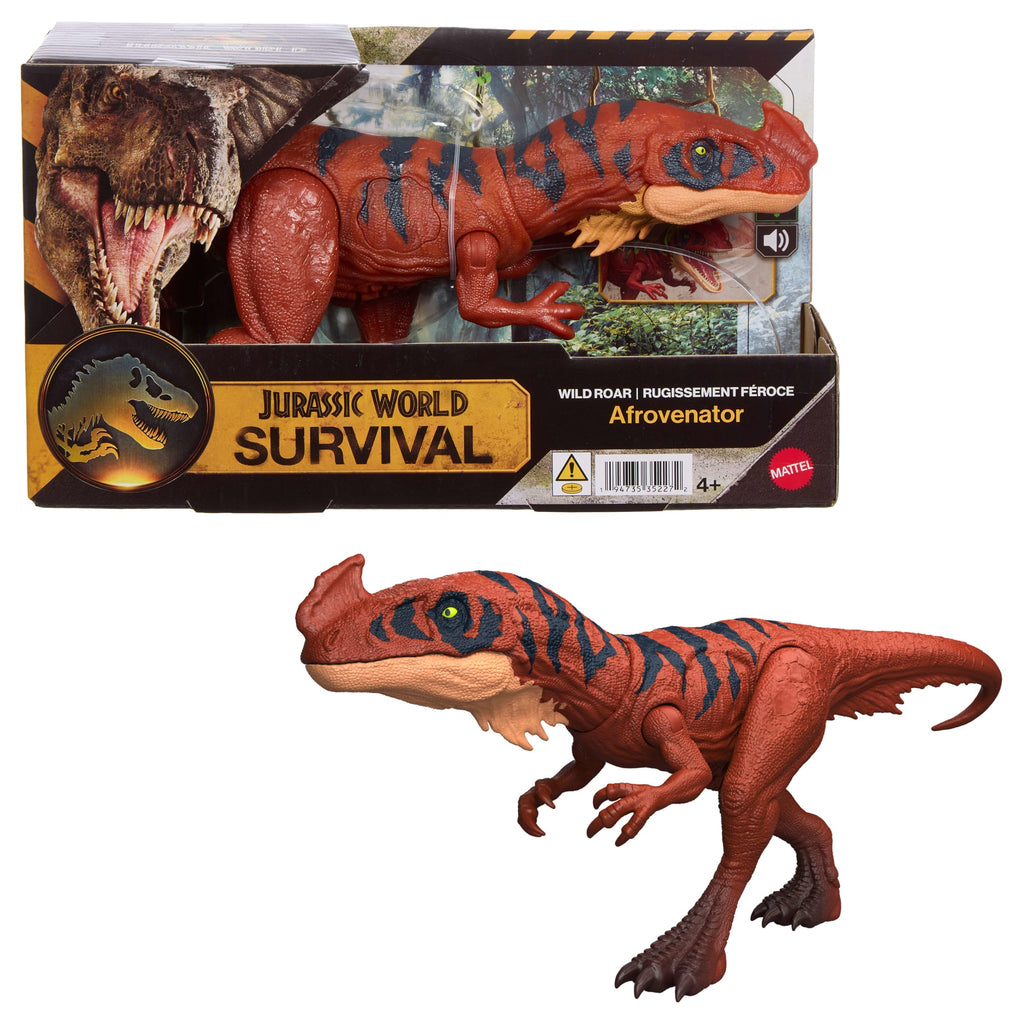 Jurassic World Wild Roar Afrovenator Dinosaur Action Figure Toy, Attack & Light & Sound, Scan Code