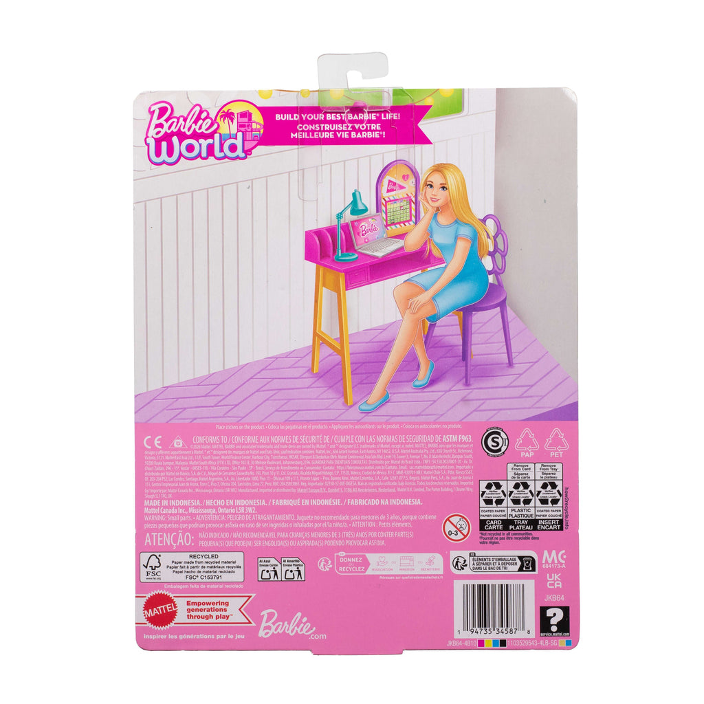 Barbie World Desk Playset With 4 Study Time-Themed Pieces Including Furniture & Sticker Sheet