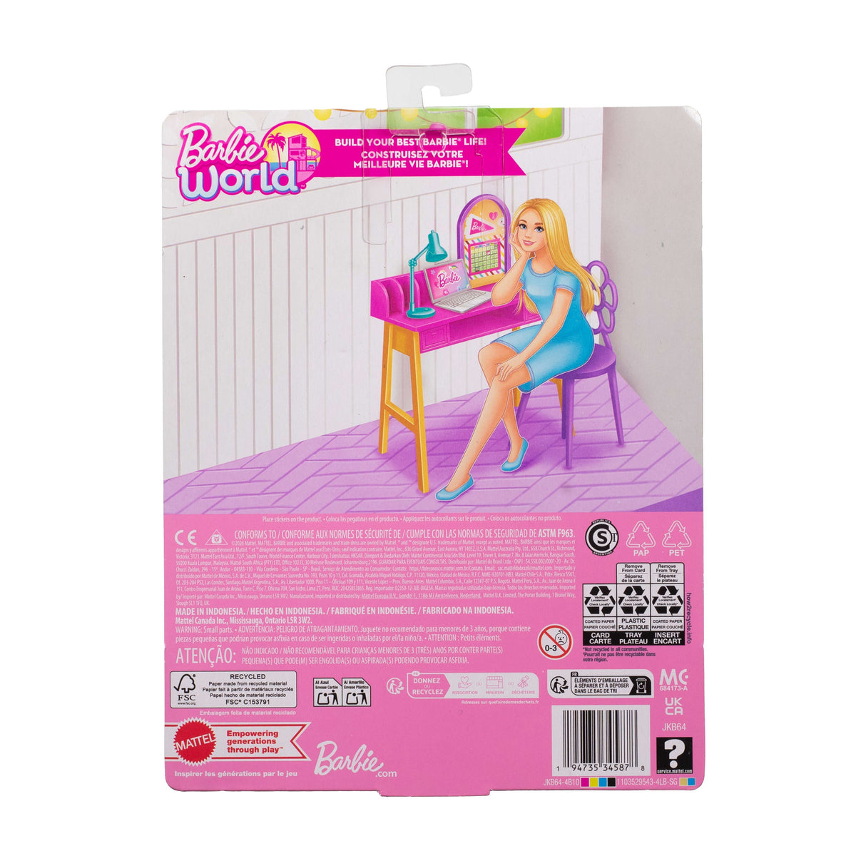 Barbie World Desk Playset With 4 Study Time-Themed Pieces Including Furniture & Sticker Sheet