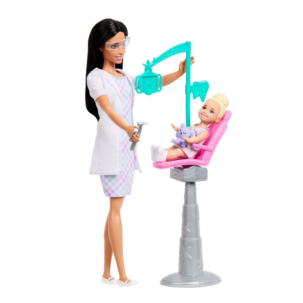 Barbie Careers Dentist Playset With Brunette Fashion Doll, Small Doll, Exam Chair & Accessories