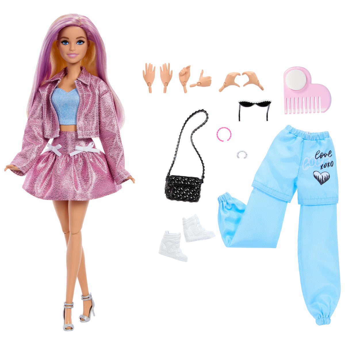 Barbie Deluxe Style Doll With 4 Fashions, 4 Accessories, 4 Interchangeable Hands & Color Change Hair