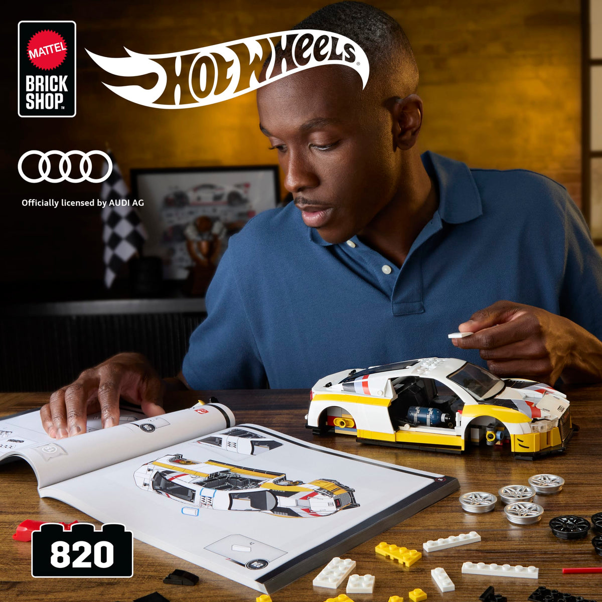 Mattel Brick Shop Hot Wheels ‘15 Audi R8 Lms Building Toy Kit (820 Pieces), For Collectors