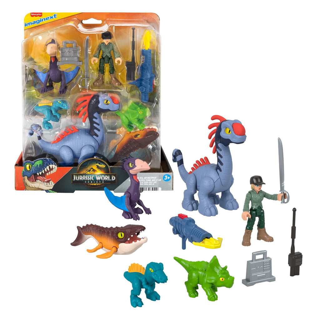 Imaginext Jurassic World Dinosaurio de Juguete Renace Pack Dinos Tierra, Aire y Mar