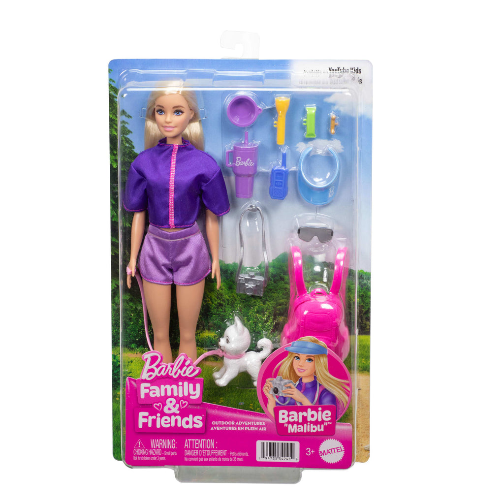 Barbie “Malibu” Outdoor Adventures Fashion Doll With 10+ Camping-Themed Accessories including Pet