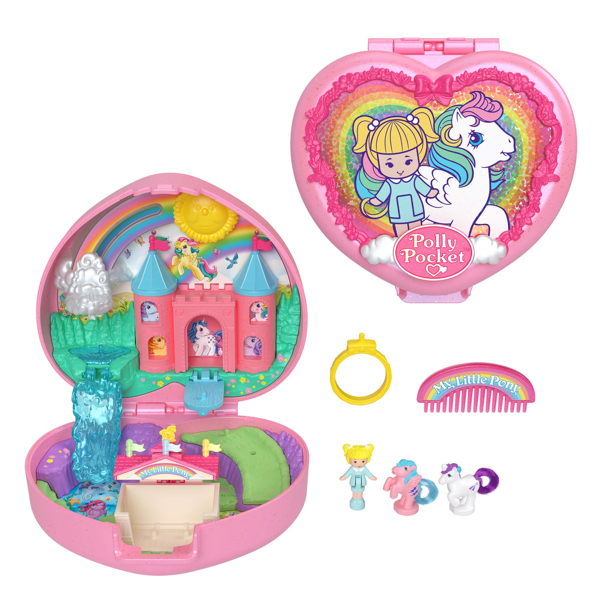 Polly Pocket My Little Pony Compact Playset With Micro Glory & Firefly Dolls, Comb & Brushable Tails