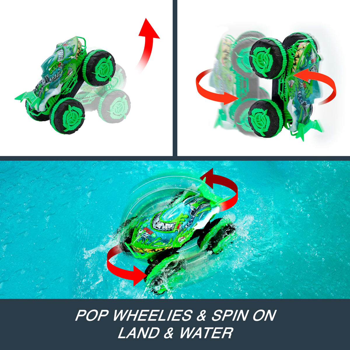 Hot Wheels Monster Trucks All-Terrain Great Bite RC, Remote-Control Toy, Drive On Land & in Water