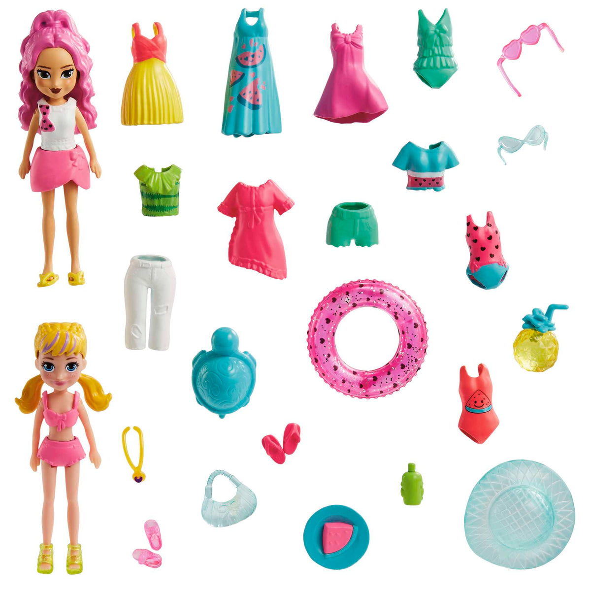 Polly Pocket Conjunto de Brinquedo Pacote de Modas Diversão de Praia Tropical Elemento Surpresa