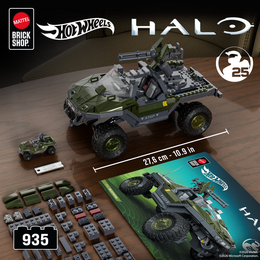 Mattel Brick Shop Hot Wheels Halo UNSC M12 Warthog Building Toy Kit (935 Pieces), For Collectors