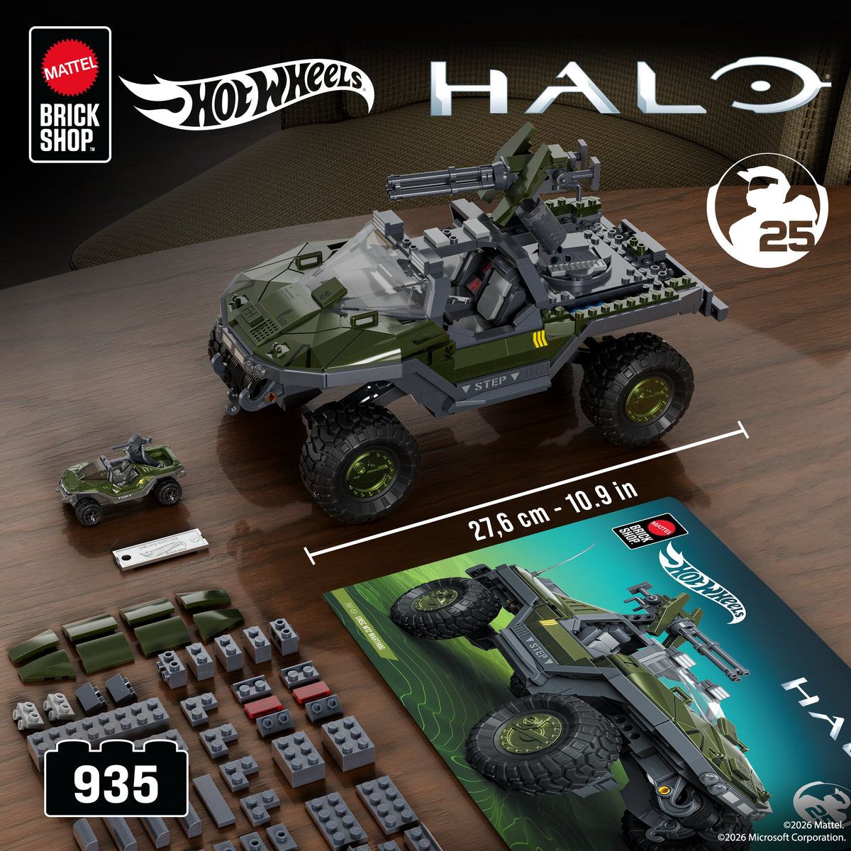 Mattel Brick Shop Hot Wheels Halo UNSC M12 Warthog Building Toy Kit (935 Pieces), For Collectors
