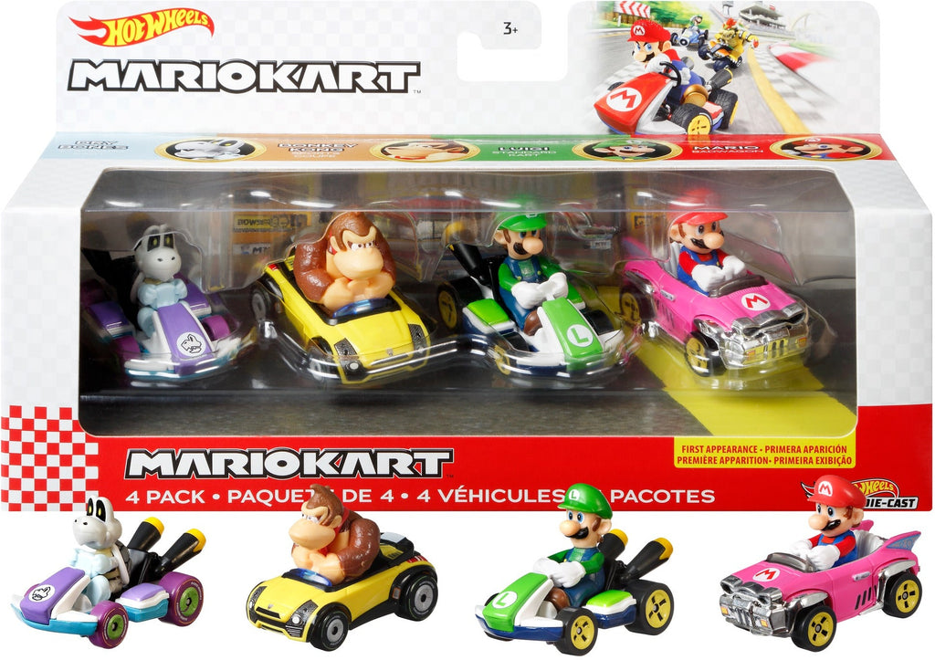 Hot Wheels Mario Kart Vehículo de Juguete paquete sorpresa de 4 autos