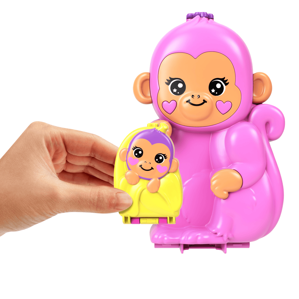 Polly Pocket Conjunto de Brinquedo Compacto Mundo Surpresa Mamãe Macaca e seu Bebê