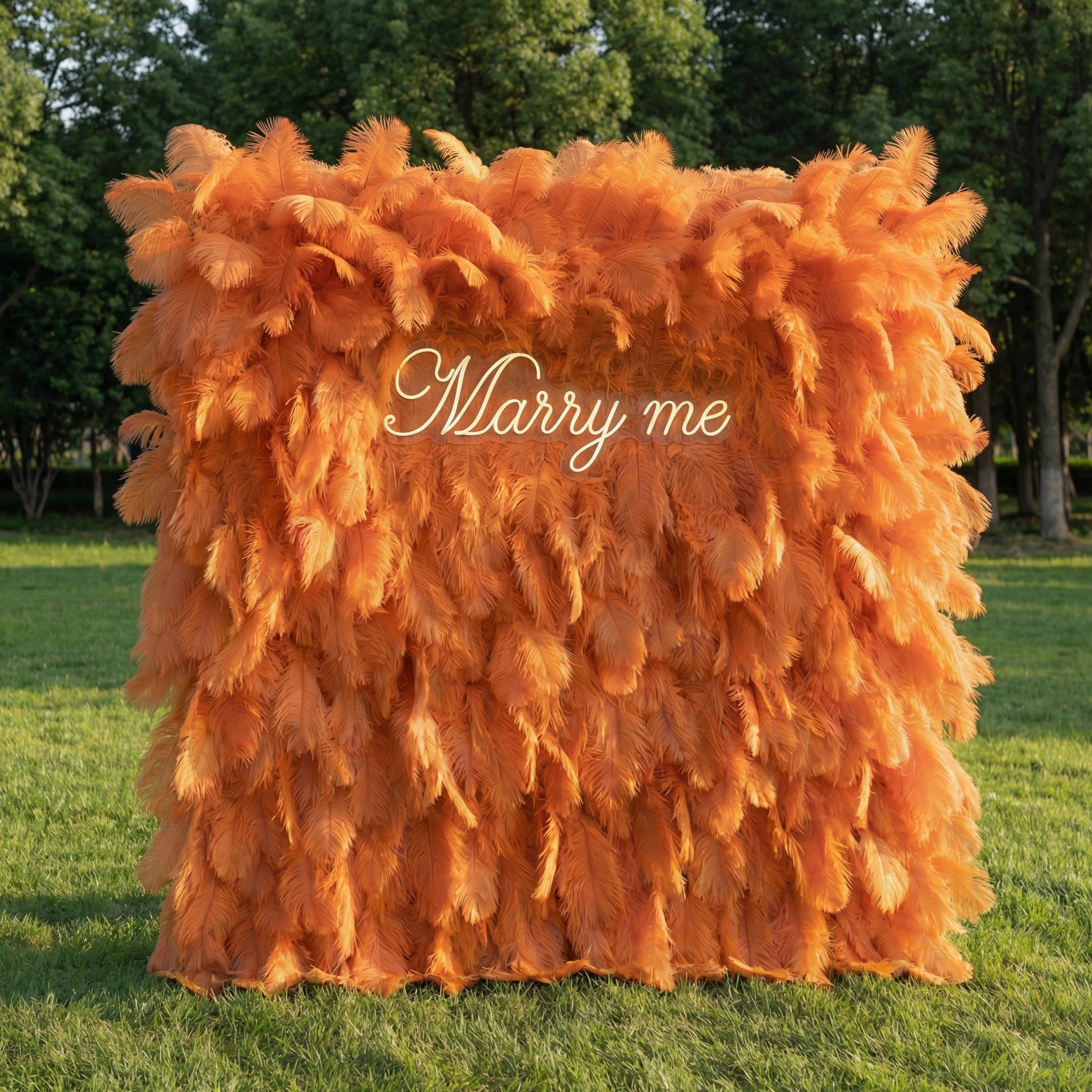 ValarFlowers Orange Artificial Feather Backdrop: Luxe Plume Display with 7+ Color Options & Custom Services. DIY Photo Booth Decoration-VF-164-Orange