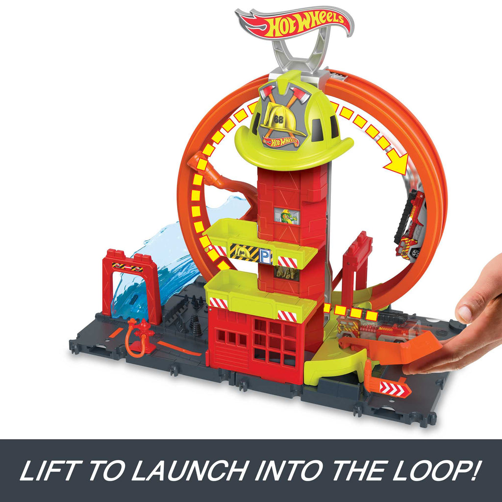 Hot Wheels City Super Loop Fire Station Playset, Track Set With 1 Toy Car