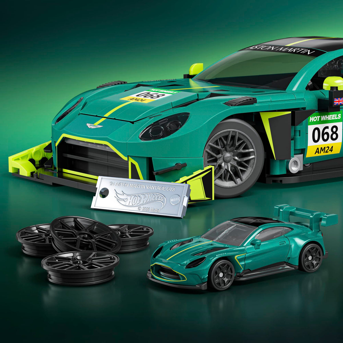 Mattel Brick Shop Hot Wheels ’24 Aston Martin Vantage Gt3 Building Toy Kit (793 Pieces), For Collectors