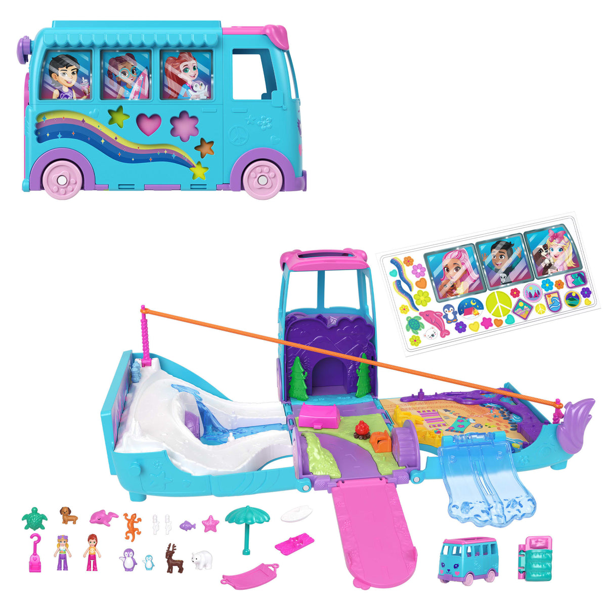 Polly Pocket Conjunto de Brinquedo Estrojo Aventura Sobre Rodas com Pets