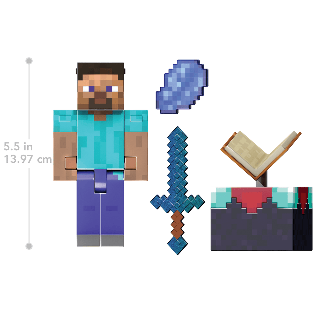 Minecraft Diamond Level Steve Action Figure, 3 Accessories, 5.5-in Collector Scale
