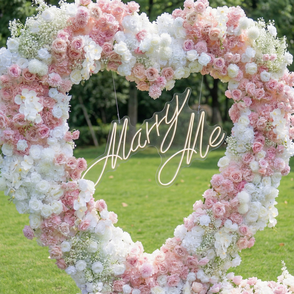Valar Flowers Heart-Shaped Pink & White Floral Arch: Romantic Proposal & Wedding Backdrop-VA-366