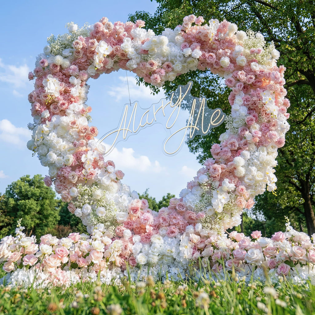 Valar Flowers Heart-Shaped Pink & White Floral Arch: Romantic Proposal & Wedding Backdrop-VA-366