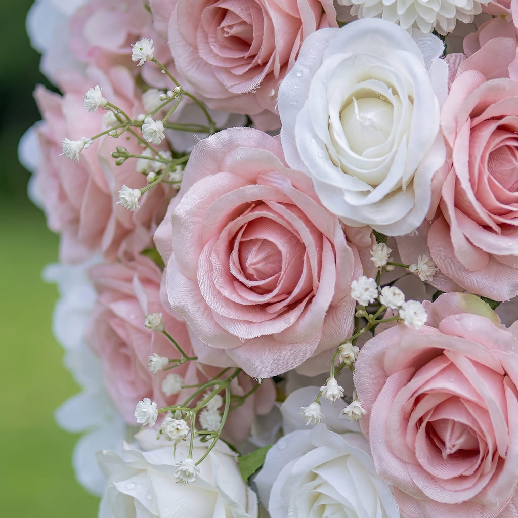 Valar Flowers Heart-Shaped Pink & White Floral Arch: Romantic Proposal & Wedding Backdrop-VA-366