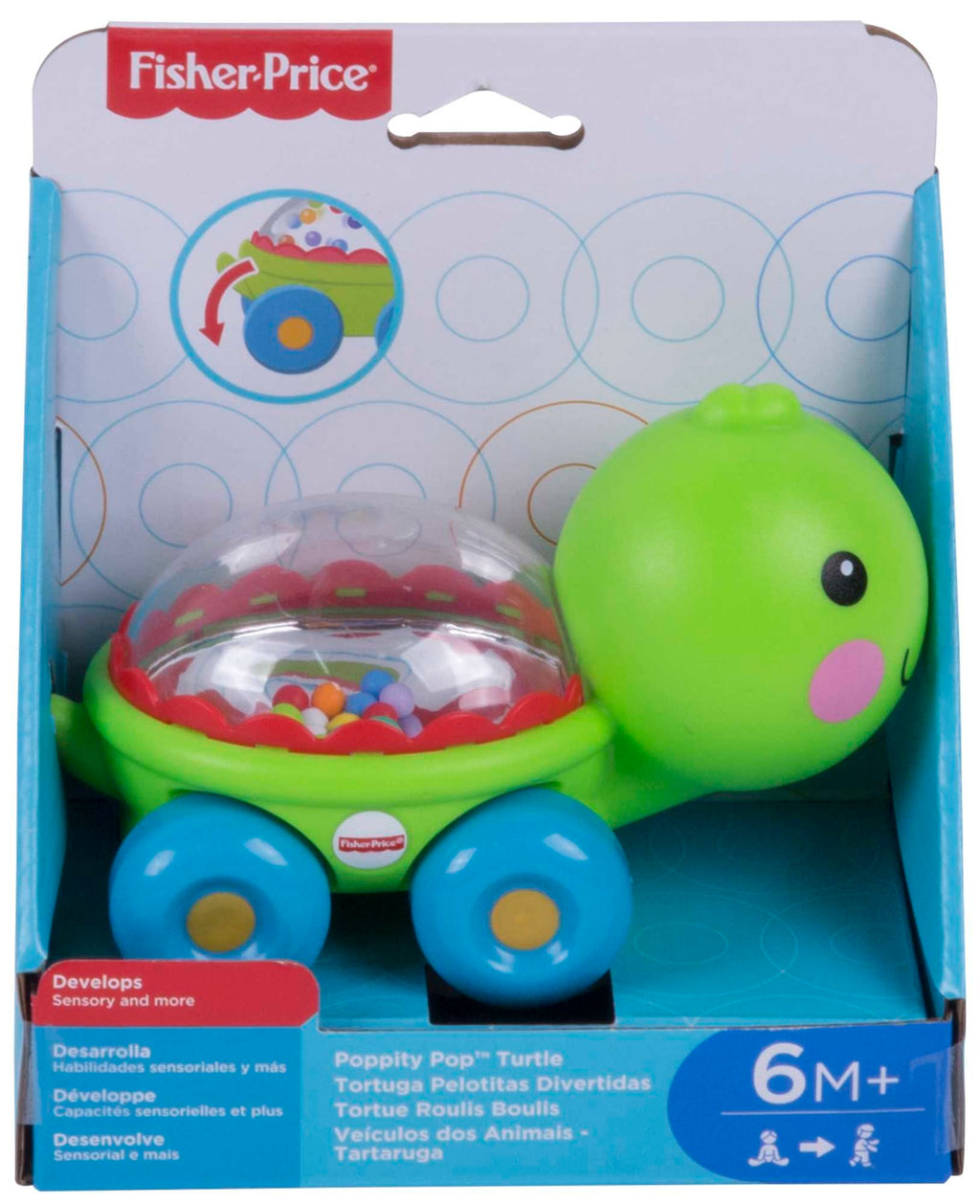 Fisher-Price Poppity Pop Turtle Push-Along Vehicle With Sounds For Infant Crawling Play