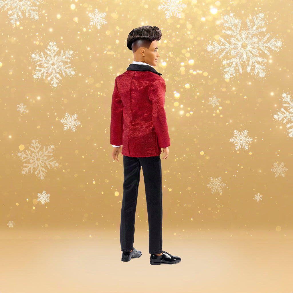 Barbie Signature 2026 Holiday Curly Black Hair Ken Collectible Fashion Doll Wearing Full Suit With Red Jacket