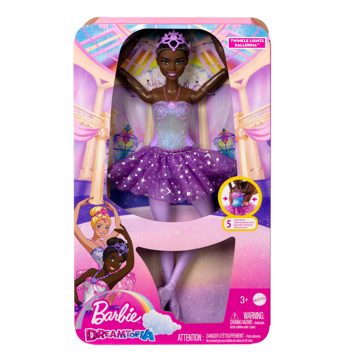 Barbie Dreamtopia Twinkle Lights Ballerina Doll, Brunette With Light-Up Feature, Tiara And Tutu