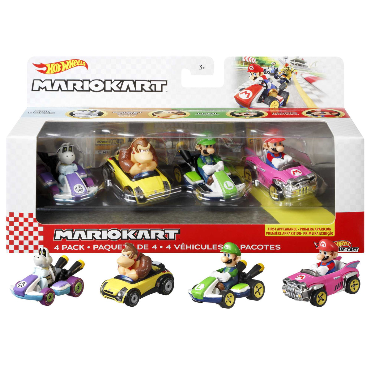 Hot Wheels Mario Kart Coffret de 4 Personnages en Métal Moulé